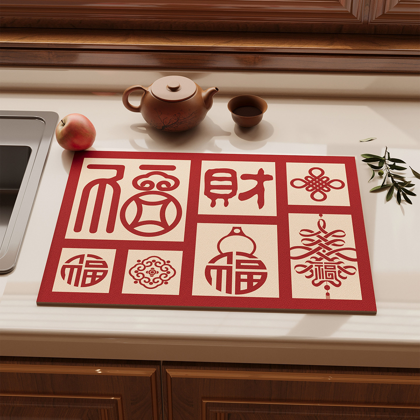 红色厨房沥水台面垫碗盘杯免洗可擦保护垫厨具隔热垫硅藻泥吸水垫,淘宝优惠券,粉丝福利购,淘宝优惠卷