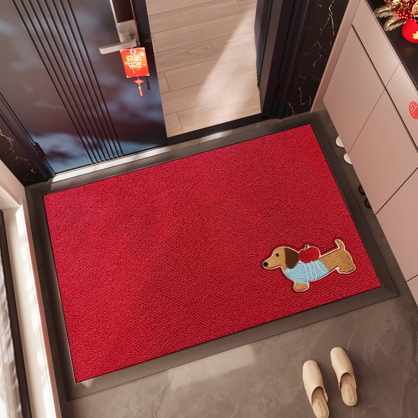 红色入户门垫卡通刺绣玄关大门口进门脚垫防滑地垫除尘门毯门外垫,淘宝优惠券,粉丝福利购,淘宝优惠卷