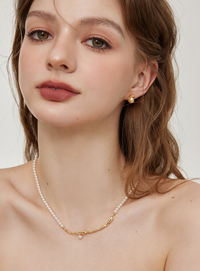 LOVEIXCC高级感金色树枝拼接珍珠项链精致简约气质ins风锁骨链