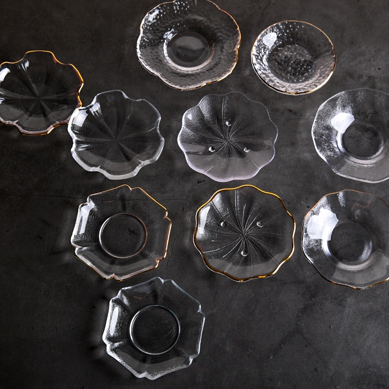 手工玻璃杯莲花透明茶杯垫隔热垫托茶垫茶碟日式防滑茶道茶杯垫托 - 图0