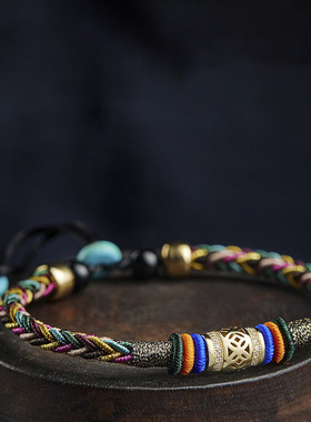 金刚结五彩绳藏式民族风手链男女秋冬手工编织转运珠中国风手绳