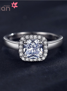 S925小方糖镶仿真钻婚戒送女友