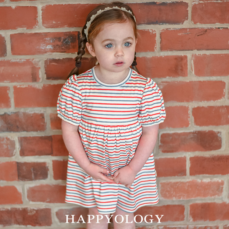Happyology英国女童连衣裙条纹短袖裙子英伦纯棉儿童可爱连身裙夏,淘宝优惠券,粉丝福利购,淘宝优惠卷