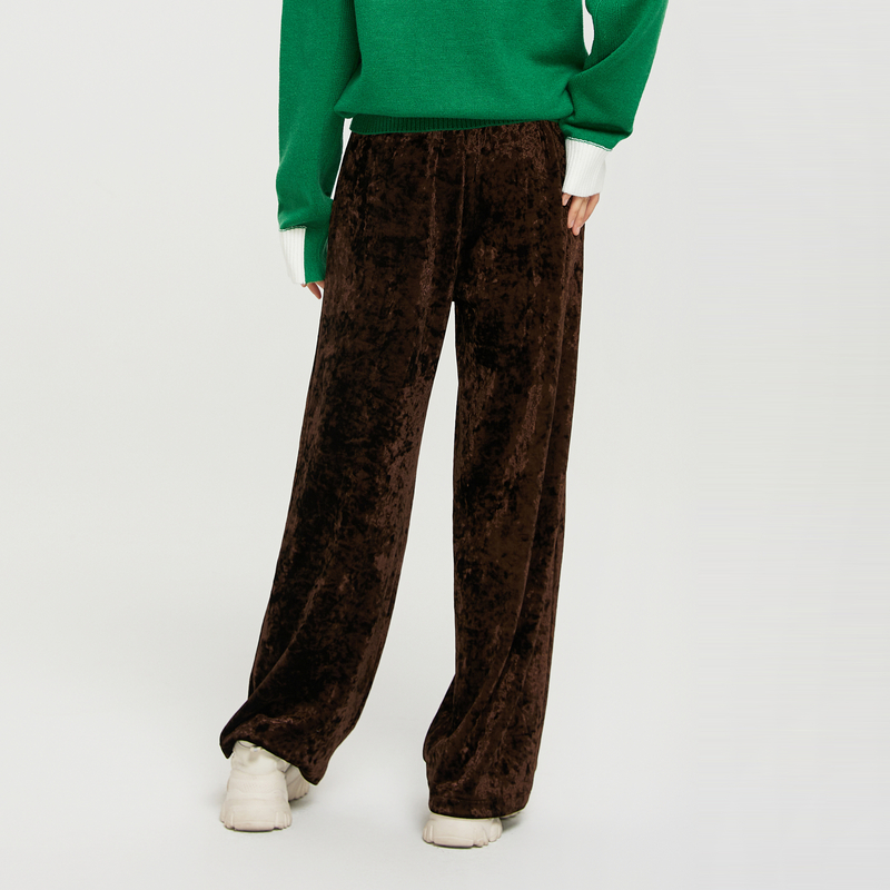 鲁思蒂丝绒拖地裤2024新款女秋冬宽松垂坠感休闲裤气质高腰长裤子 - 图2