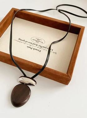 复古民族风简约几何椭圆吊坠项链