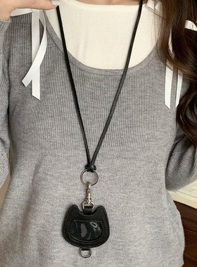 皮质爱心猫猫头小包零钱包钥匙项链挂饰女小众独特设计毛衣链