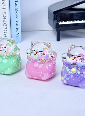 新款招财猫流沙瓶入油网红摆件