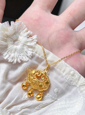 越南沙金平安锁项链女不掉色