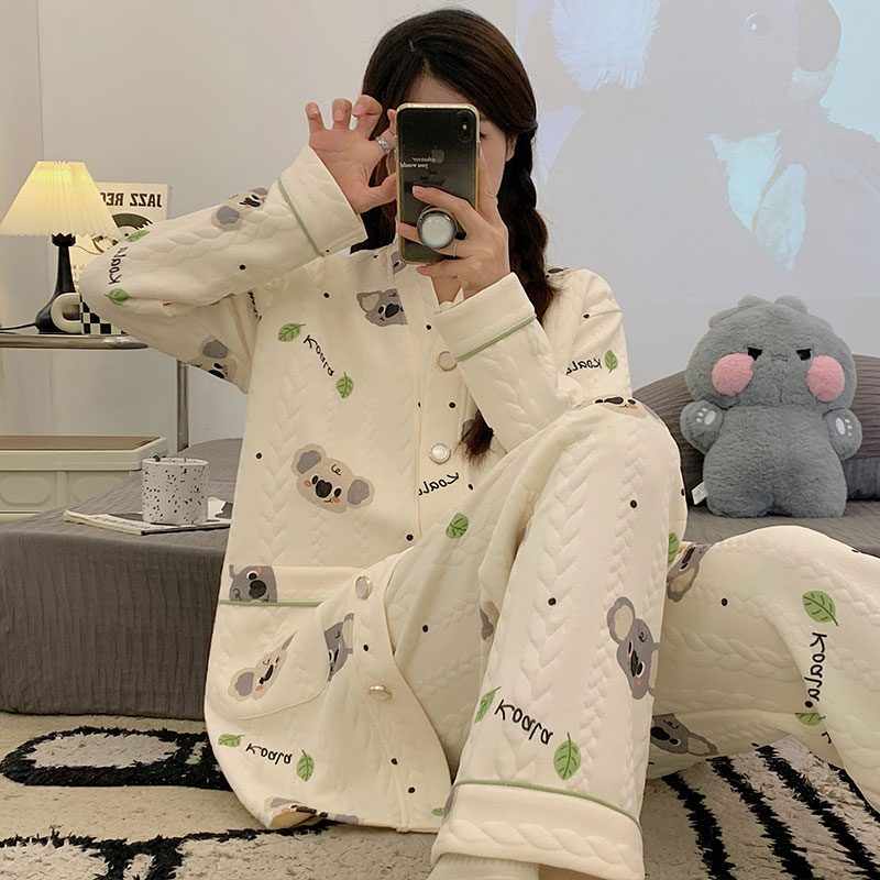 熊猫皇后月子服冬季纯棉产后产妇哺乳期空气棉孕妇喂奶睡衣秋冬款