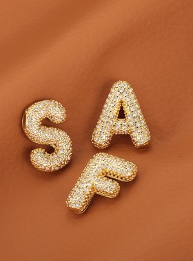 跨境超火泡泡英文字母吊坠项链18k铜镀镶锆石嘻哈气球字母锁骨链