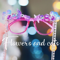 Flowers And Cats Princess Purple Man Fish Sunglasses Chain Sunglasses Shading Girl Cartoon Glasses