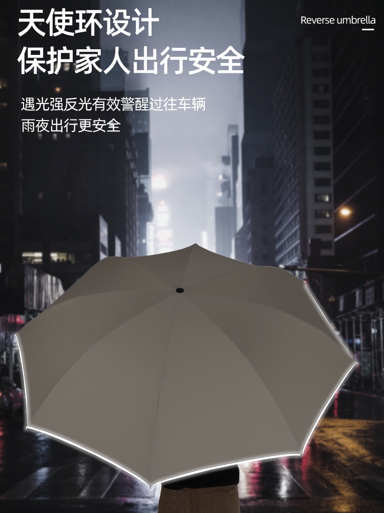 车用双层反向雨伞长柄免手持晴雨两用反光加固暴雨车载专用自动收 - 图0