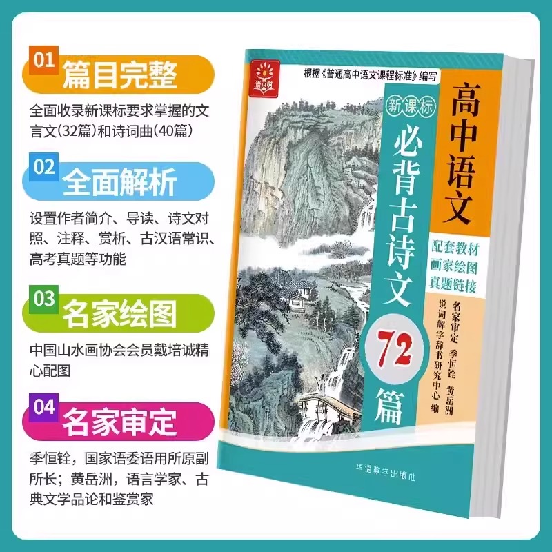 正版现货 新课标高中语文必背古诗文72篇 彩色版普通高中语文课程标准背诵篇目七十二首语文树2023学校配套教材古诗文辅导复习书籍 - 图2