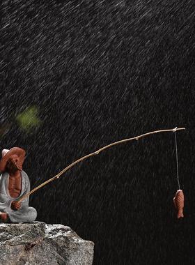 中式雕塑造景景观陶瓷人物摆件装饰微鱼缸渔翁小老头姜太公钓鱼