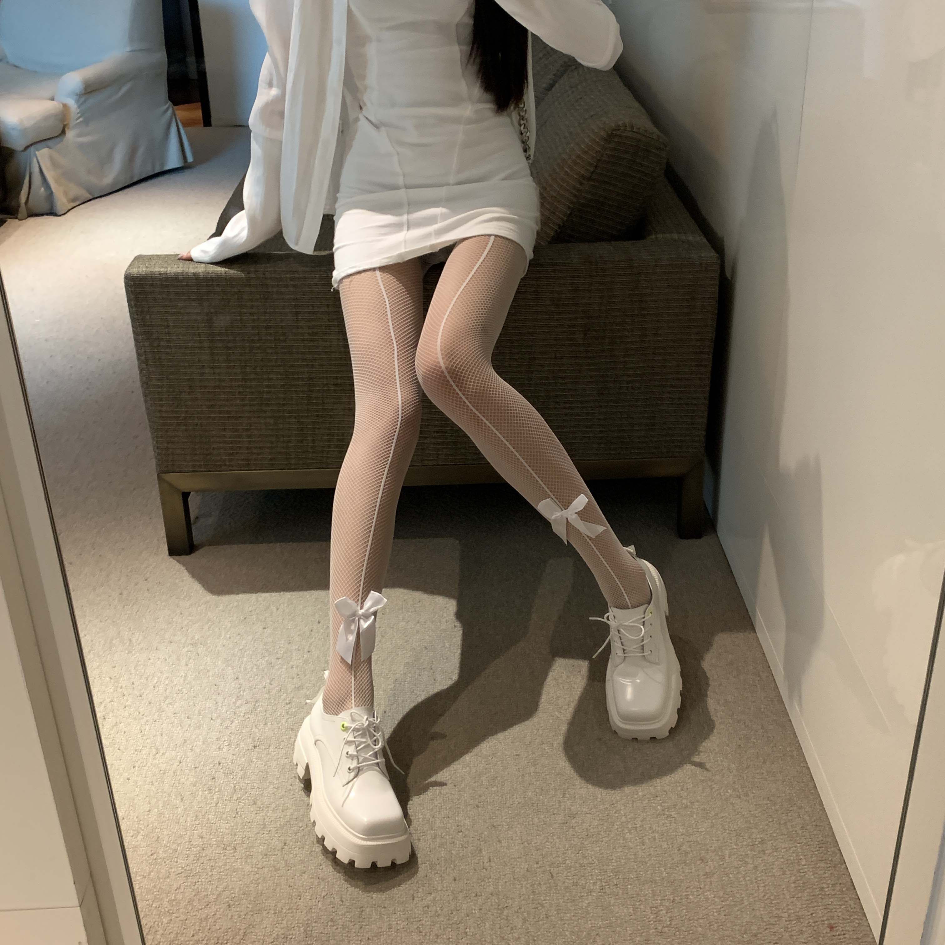 白丝袜女秋冬薄款蝴蝶结渔网袜镂空连裤内搭裤袜性感黑丝ins潮袜,淘宝优惠券,粉丝福利购,淘宝优惠卷