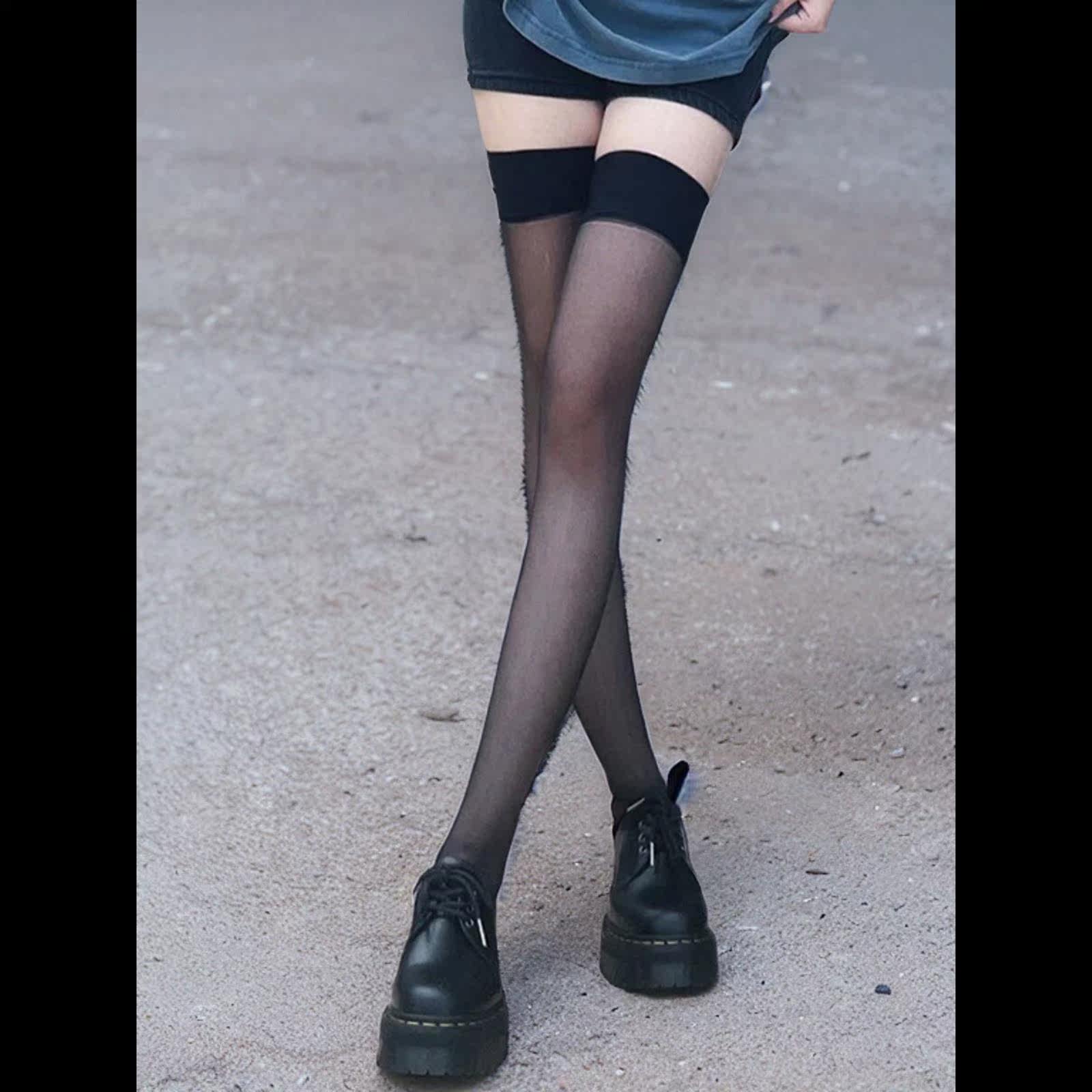 红边黑丝长筒丝袜女高筒显瘦过膝半截袜性感纯欲大腿袜小腿中筒袜,淘宝优惠券,粉丝福利购,淘宝优惠卷