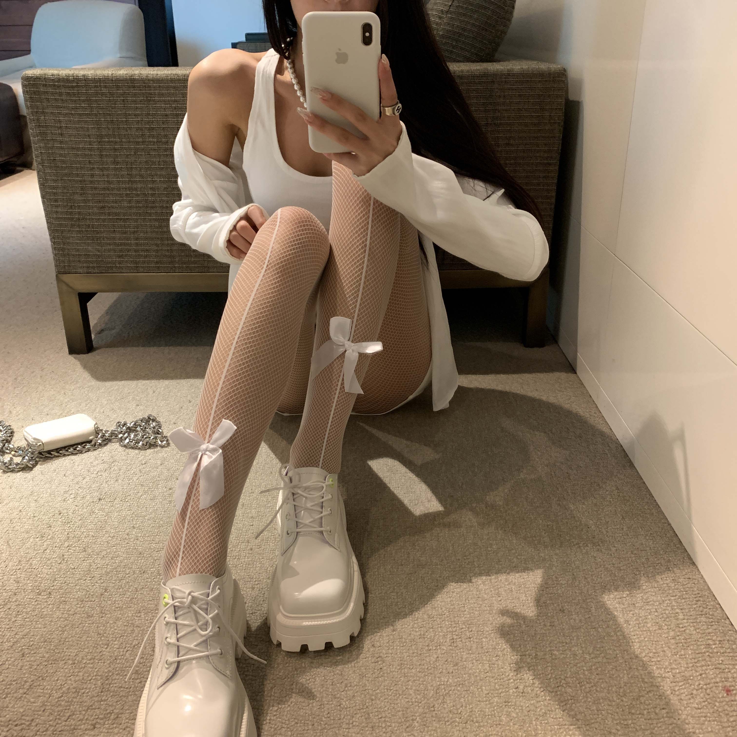 白丝袜女秋冬薄款蝴蝶结渔网袜镂空连裤内搭裤袜性感黑丝ins潮袜,淘宝优惠券,粉丝福利购,淘宝优惠卷