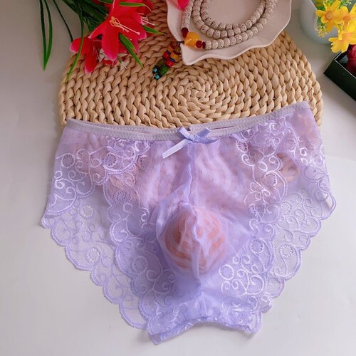 男士蕾丝内裤女性化设计特色三角裤骆驼趾隐藏女装大佬裤性感纯欲 - 图2