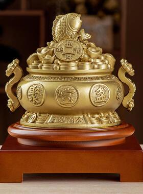 鎏金铜色树脂家居办公室装饰摆件聚宝盆开门红保险公司礼品送客户