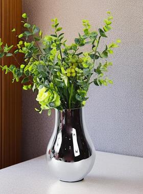 欧式现代简约玻璃电镀银色花器花瓶摆件样板房售楼处软装饰品