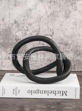 现代简约黑色树脂抽象绳结摆件书镇样板房售楼处客厅软装饰品摆设