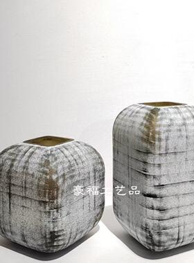 轻奢现代简约刻磨玻璃花瓶插花摆件家居样板房桌面软装饰品摆件