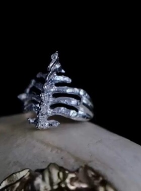 vintage复古骷髅脊骨开口戒指男女中性暗黑系朋克风小众指环夸张