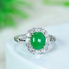Valentine's Day gift, natural Burmese jade a, fully stocked, green cabochon ring, silver inlay, fashionable hollow, luxurious inlay, versatile