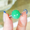 Silver inlaid natural Burmese jadeite ring A-grade fashionable and simple full green sun green oval egg face open ring