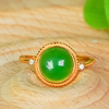 925 silver inlaid with natural Hetian jade apple green cabochon ring, fashionable, simple and compact