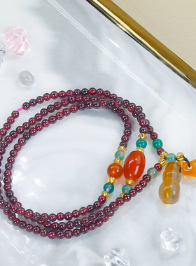 送老婆送爱人新中式国风时尚天然石榴石玉葫芦手链项链