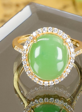 新款戒指天然和田玉满绿碧玉猫眼戒指简约风格节日送礼