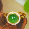 Fashionable and simple jasper cabochon ring with natural Hetian jade and silver inlay, temperament and versatile style (small size