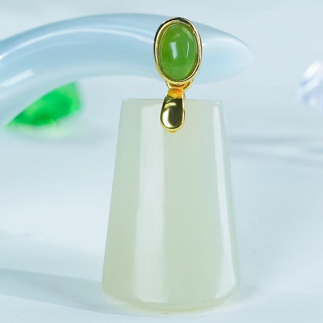 Mid-Autumn Festival Gift Natural Hetian Jade and Silver Inlaid Exquisite and Versatile Qingshui Color Wushi Brand Pendant