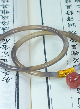 柿柿如意天然玛瑙新中式国风气质四叶草细条手镯叮当镯一对