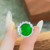 Silver inlaid natural jade A-grade exquisite green dragon stone grand jade medal ring