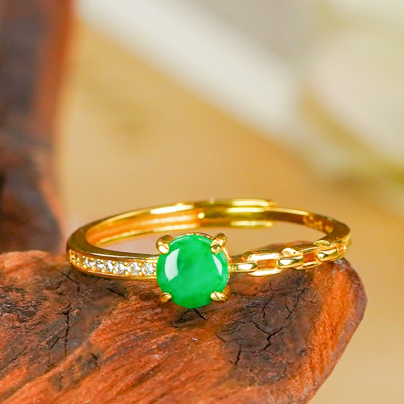 Silver inlaid natural jade ring A-grade fashionable and simple hollow full green round brand live ring for women