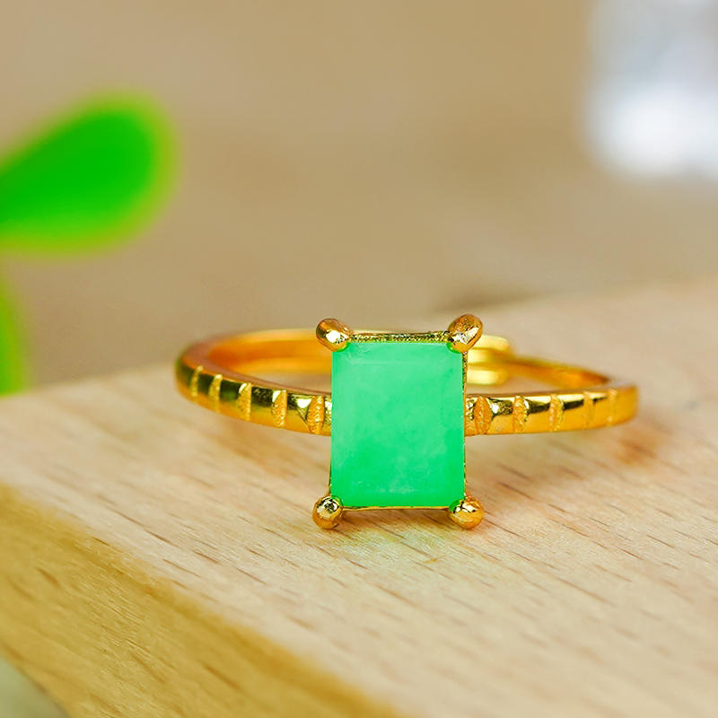 Valentine's Day gift, natural Burmese material A grade jade ring, silver inlaid, small Manyang green Wushi brand living ring