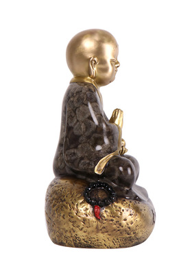 纯铜小和尚摆件铜彩绘大悟佛像