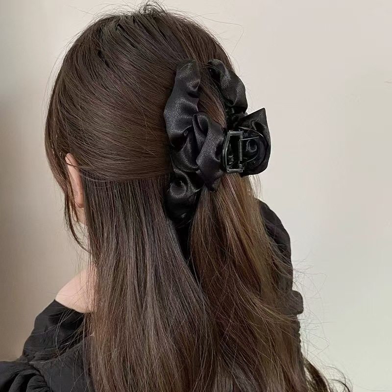 感布艺褶皱缎面泡泡抓夹女轻奢百搭头饰后脑勺盘发鲨鱼夹发卡,淘宝优惠券,粉丝福利购,淘宝优惠卷