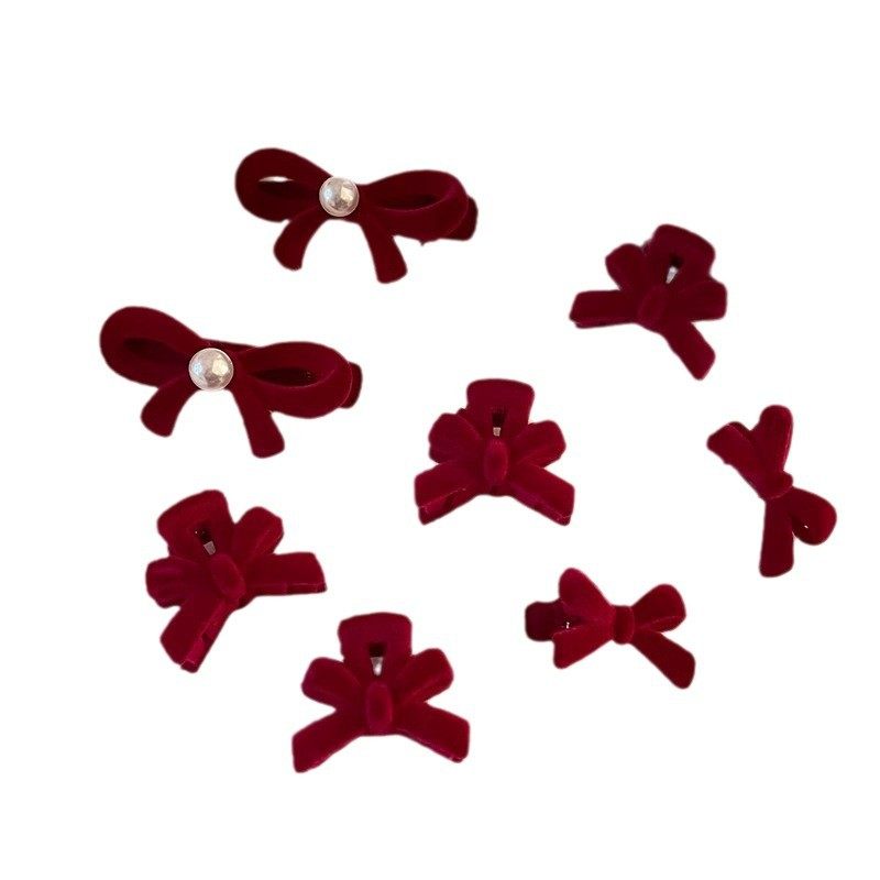 新年红色丝绒珍珠蝴蝶结刘海发夹女感侧马尾编发夹子圣诞头饰,淘宝优惠券,粉丝福利购,淘宝优惠卷