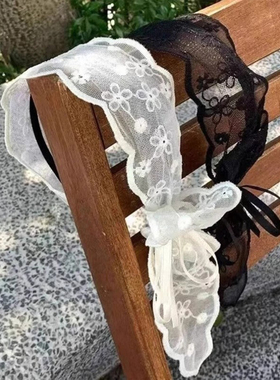法式氛围感白色蕾丝蝴蝶结发箍女