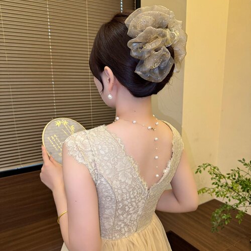 国风裙摆扇骨流苏抓夹2025新款高级感后脑勺褶皱云朵泡泡发夹女 - 图1