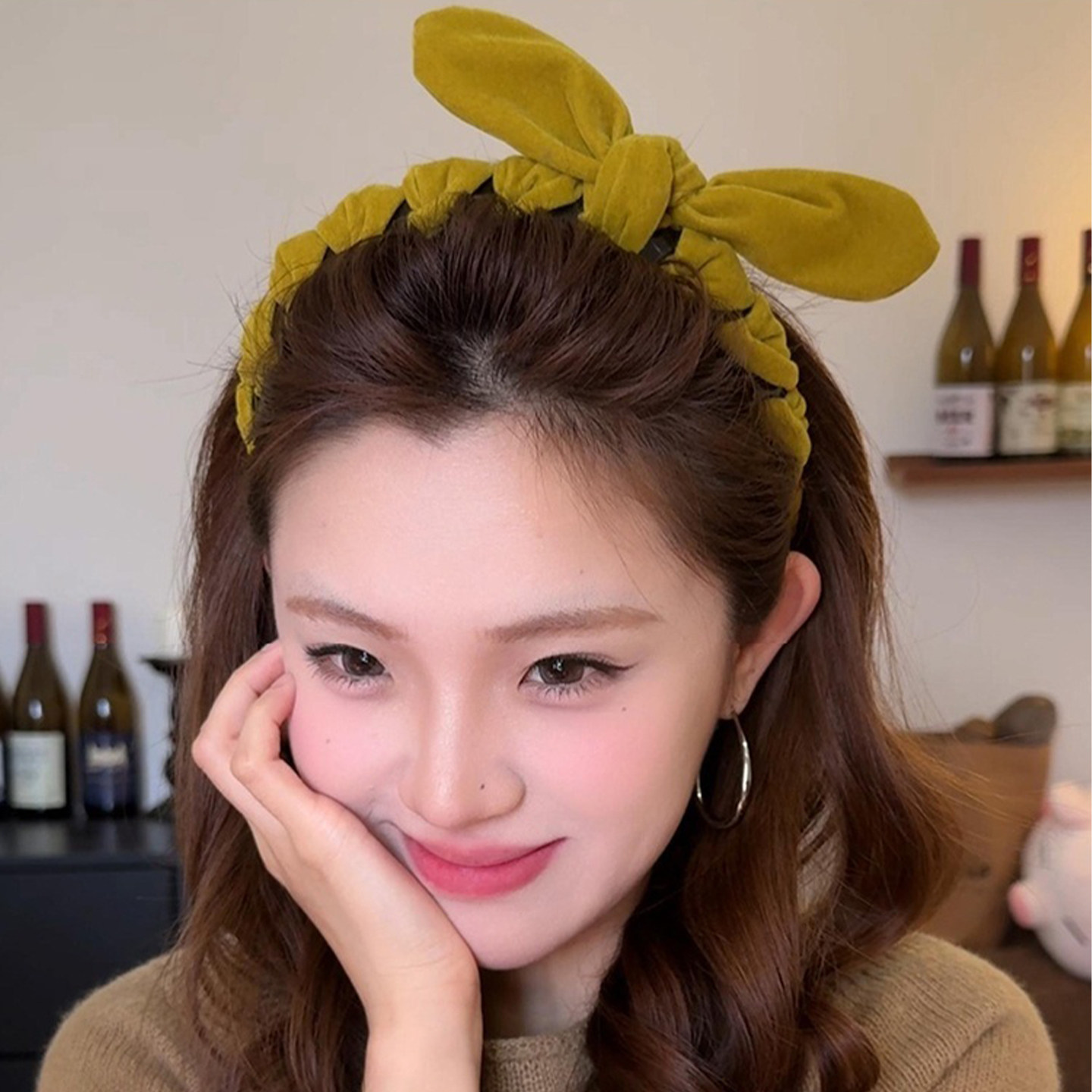 乖甜萌兔耳朵丝绒蝴蝶结发箍女款2025新款秋冬高颅顶头箍发卡头饰,淘宝优惠券,粉丝福利购,淘宝优惠卷