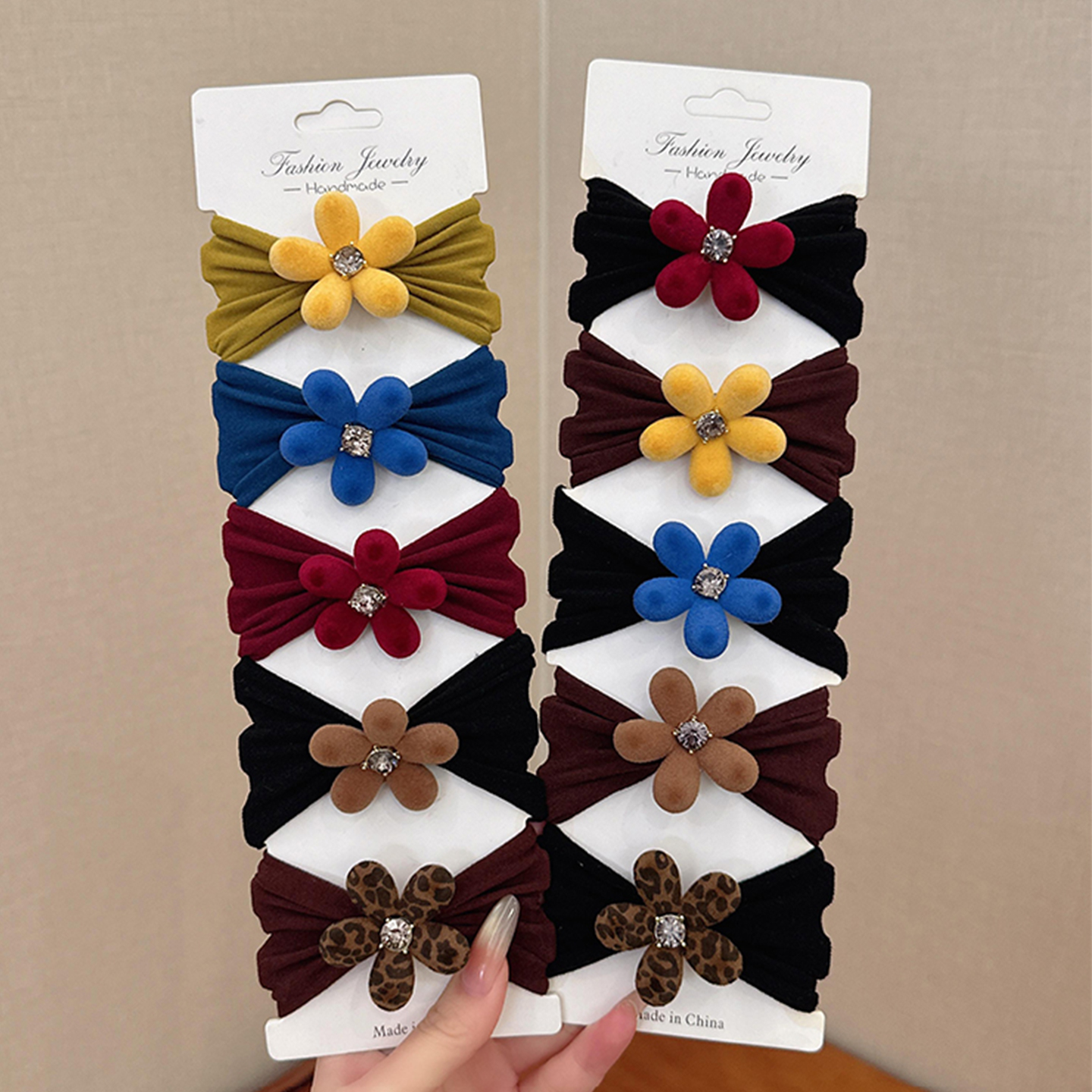 5条装~秋冬丝绒花朵闪钻面膜发圈高弹力耐用扎头发丸子头马尾头绳 - 图0