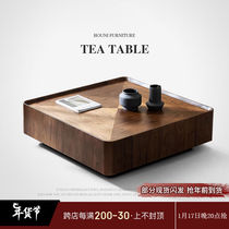 Meet you Fancy Light And Luxurious Walnut Square Storage Tea Table small family style Living room Silence Wind Storage Retro Minima Tea
