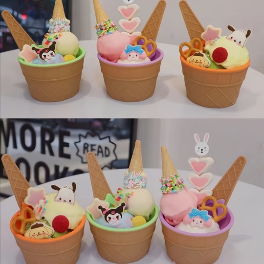 网红卡通小动物小眼睛绵绵冰冰淇淋巧克力插件甜品店可食用摆件