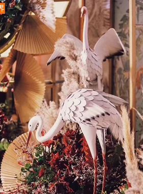 铁艺丹顶鹤摆件仿真白鹭户外装饰飞鸟家居户外草坪仙鹤摆件