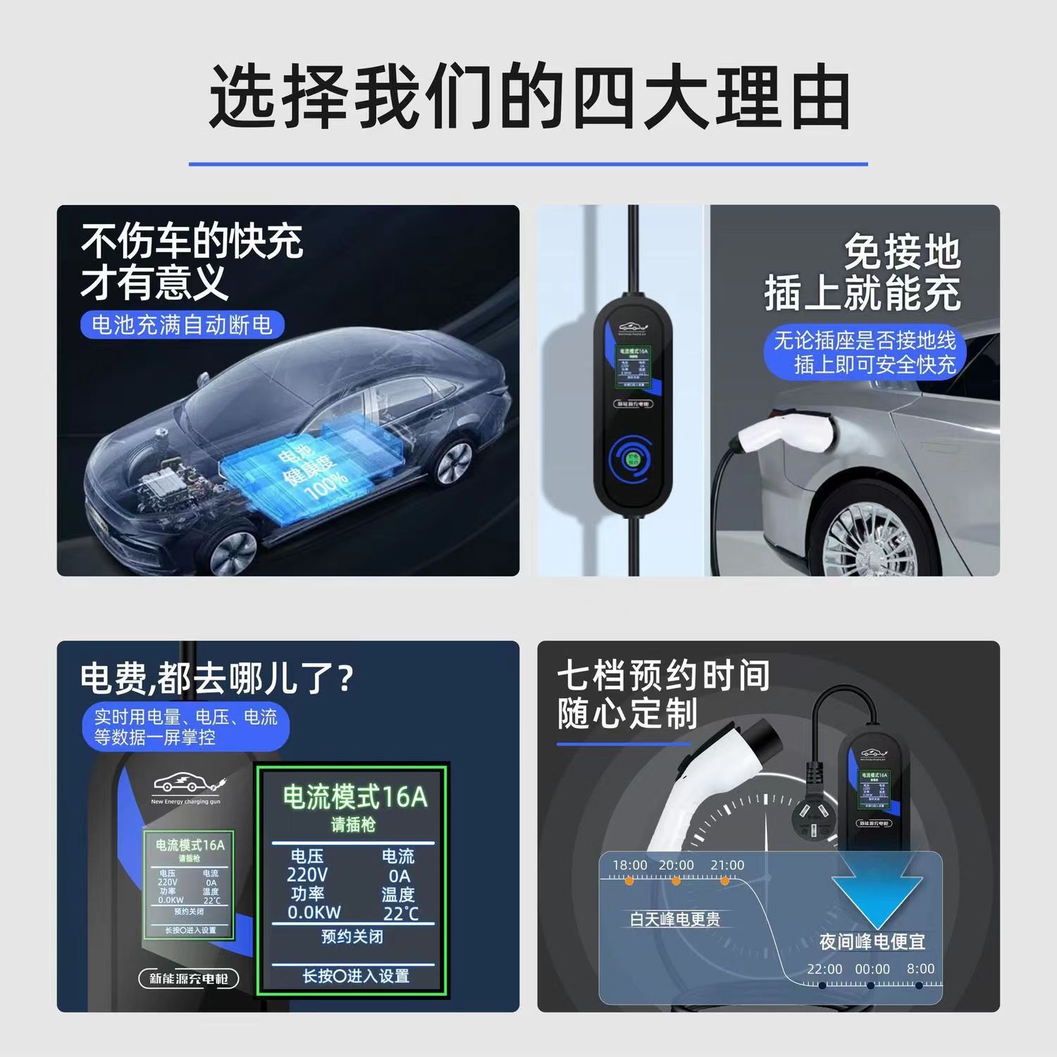 适用奔腾E01 B30EV X40新能源电动汽车充电器便携式家用充电桩枪 - 图3