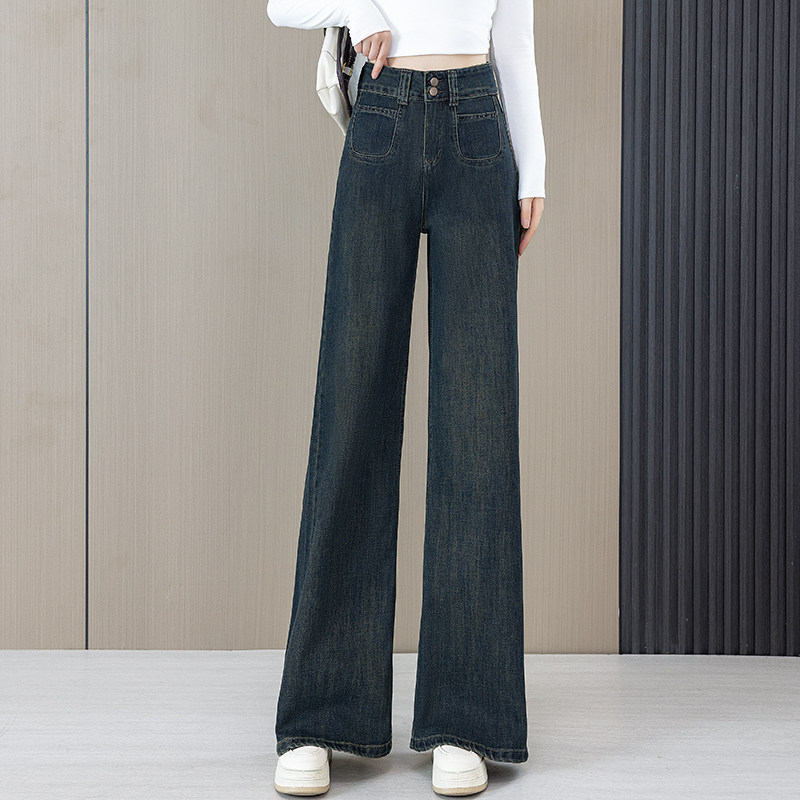 复古窄版阔腿微喇牛仔裤女2025年春秋季新款高腰宽松直筒喇叭裤子,淘宝优惠券,粉丝福利购,淘宝优惠卷